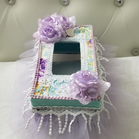 Shabby Chic Style tissue cover box, Purple - Picture 3 of 8